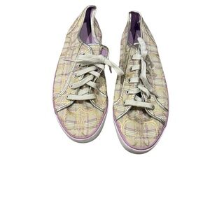 Coach Casual Plaid Canvas Lace-Up Sneakers in Cream and Lavender